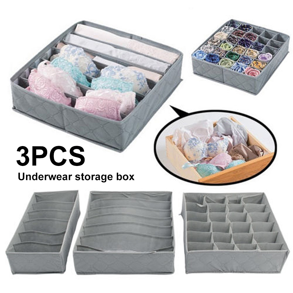 Walbest 3 Pack Non-woven Fabric Foldable Cloth Storage Box Closet Dresser Drawer Organizer Fabric Baskets Containers Divider for Baby Clothes Underwear Bras Socks Lingerie Clothing